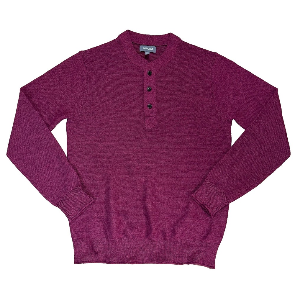 Bonobos Sweater Men's Medium Burgundy 100% Extra Fine Merino Wool Henley Classic